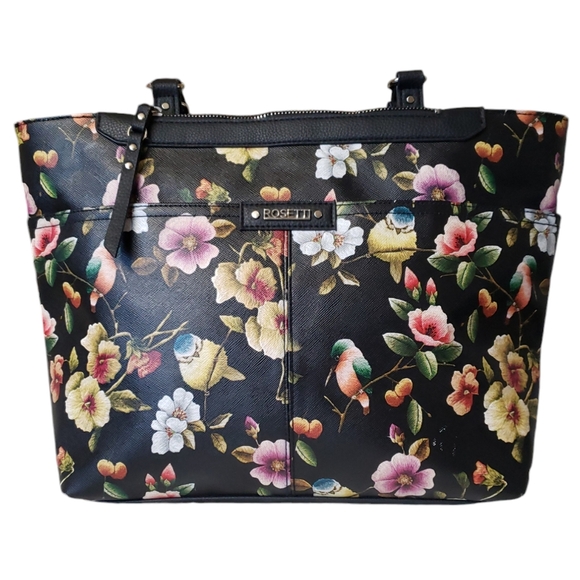 Rosetti Floral And Beautiful Birds Print Black Women's Shoulder Bag - Picture 3 of 17